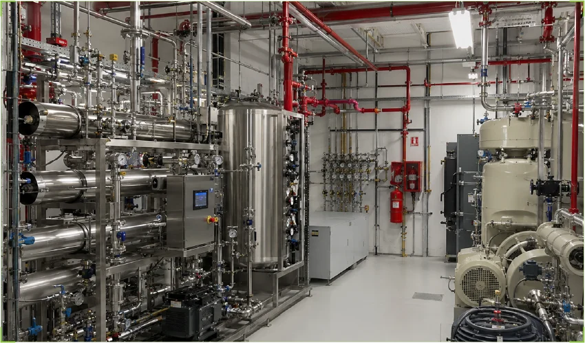 Komplexe Labortechnik und prozesstechnische Anlagen aus Edelstahl für nutzungsspezifische Anlagen (KG 470).